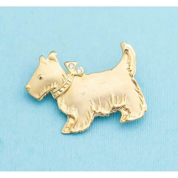Vintage Gold Tone Cute Dog Brooch N18 - Picture 1 of 2